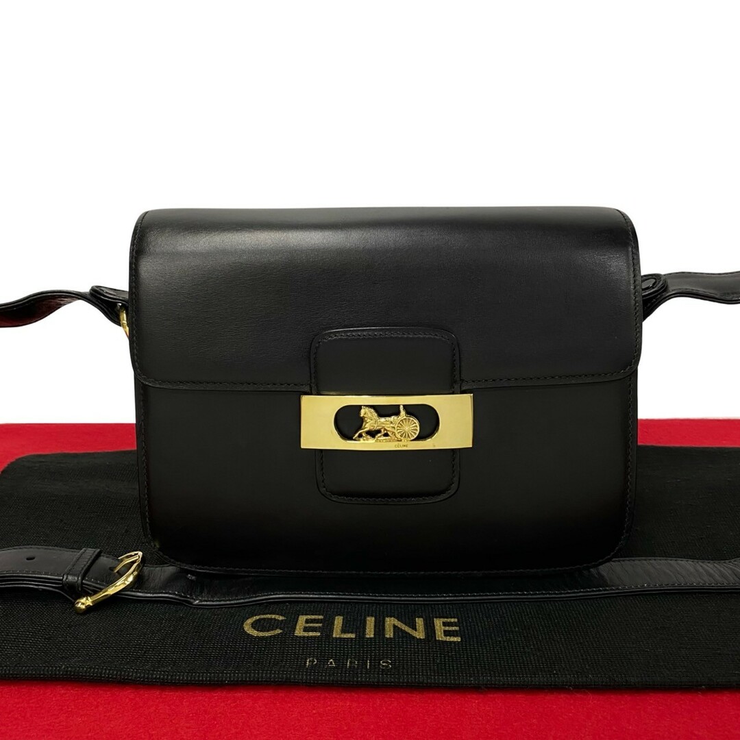 celine(セリーヌ)の極 美品 CELINE セリーヌ 馬車金具 ホースキャリッジ カーフ レザー ショルダーバッグ サコッシュ クロスボディバッグ ブラック 18436 レディースのバッグ(ショルダーバッグ)の商品写真