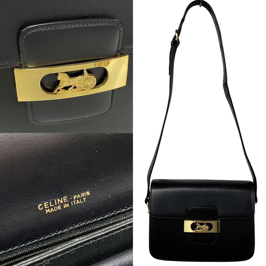 celine(セリーヌ)の極 美品 CELINE セリーヌ 馬車金具 ホースキャリッジ カーフ レザー ショルダーバッグ サコッシュ クロスボディバッグ ブラック 18436 レディースのバッグ(ショルダーバッグ)の商品写真