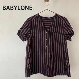 BABYLONE - バビロン　ストライプ柄　半袖　シャツ　トップス　ブラック　レッド