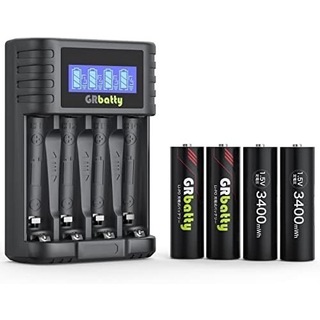 【人気商品】GRbatty リチウム単3充電池 充電器 セット 液晶画面(その他)