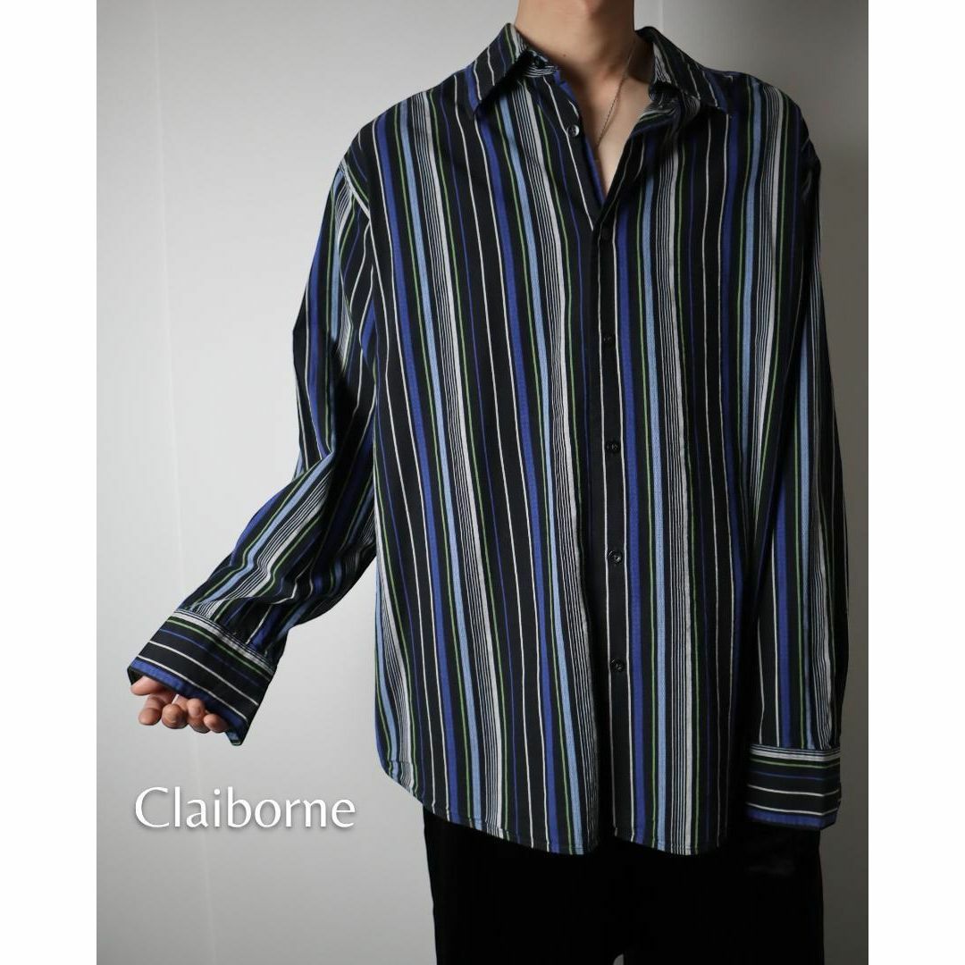 VINTAGE(ヴィンテージ)のClaiborne ジャガード マルチストライプ ルーズ コットン 長袖シャツ メンズのトップス(シャツ)の商品写真
