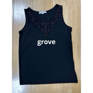 グローブ(grove)の【美品】grove ビジュ付きタンクトップ 黒(タンクトップ)