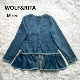 ヴィンテージ(VINTAGE)のWOLF&RITA デニムジャケット ノーカラー ヴィンテージ M 羽織 長袖(Gジャン/デニムジャケット)