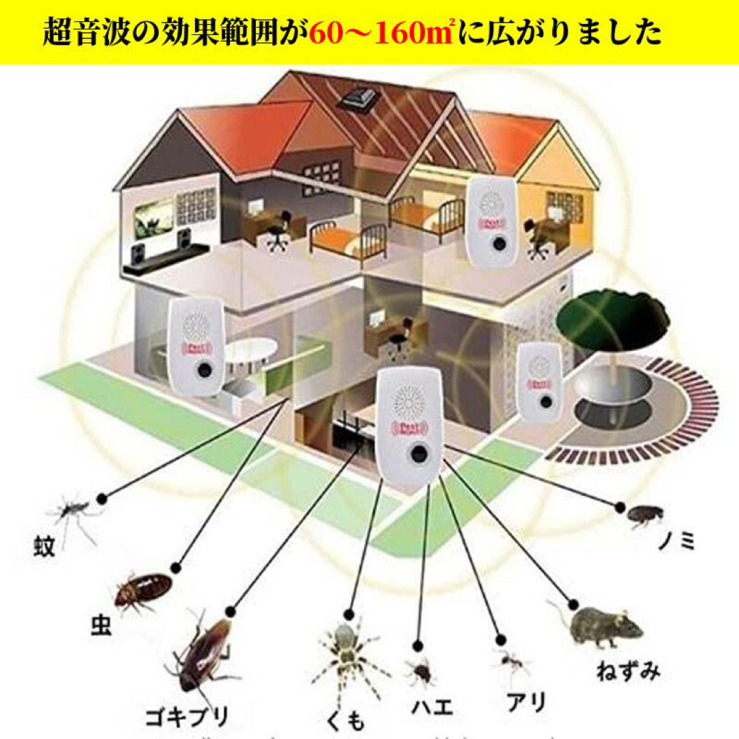 超音波害虫駆器 虫除け ネズミ駆除 虫よけ  日本語取説つき　4台セット スマホ/家電/カメラの生活家電(その他)の商品写真