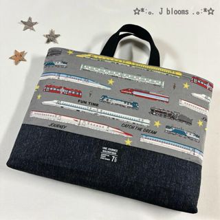 ハンドメイド★電車がいっぱいのレッスンバッグ★入園 入学 男の子(バッグ/レッスンバッグ)