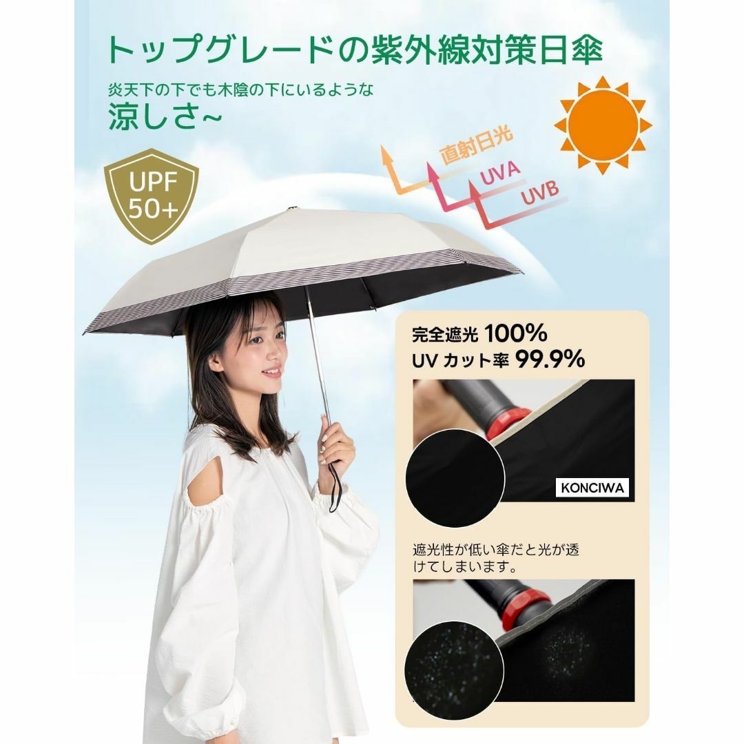 日傘 超軽量 ワンタッチ 自動開閉 遮光率100% UVカット 晴雨兼用 レディースのファッション小物(傘)の商品写真