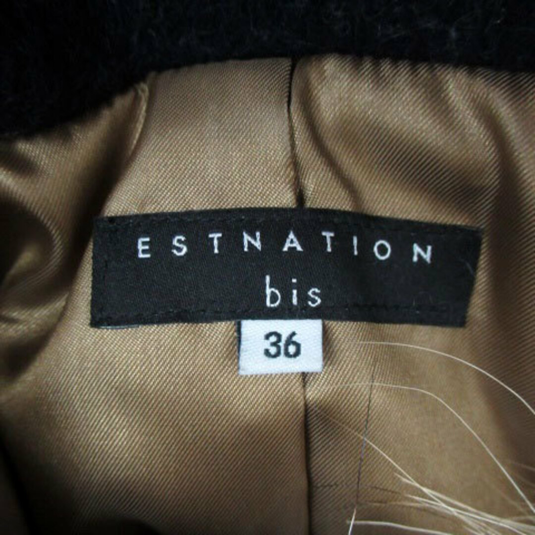 エストネーション ビス ダッフルコート ラクーンファー アルパカ混 36 紺 レディースのジャケット/アウター(その他)の商品写真