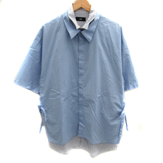 ハレ(HARE)のハレ HARE カジュアルシャツ 五分袖 ストライプ柄 レイヤード風 F 青(シャツ)