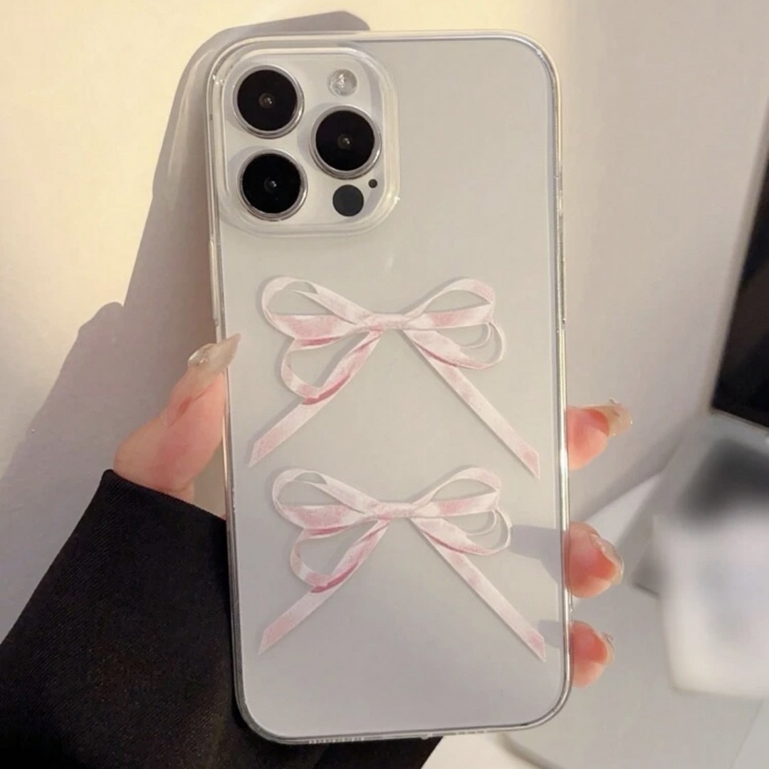 SHEIN(シーイン)のSHEIN シーイン ピンク リボン トレカ iPhone ケース 韓国 スマホ/家電/カメラのスマホアクセサリー(iPhoneケース)の商品写真