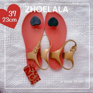 ピークアンドパイン(PEAK&PINE)のZhoelala(シューララ)　ハート　ビーチサンダル　ピンク　37/23cm(ビーチサンダル)