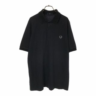 フレッドペリー(FRED PERRY)のフレッドペリー ロゴ刺繍 半袖 ポロシャツ 38 ネイビー×ブラック FRED PERRY 鹿の子地 メンズ 古着 【240427】(ポロシャツ)