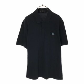 フレッドペリー(FRED PERRY)のフレッドペリー イギリス製 ロゴ刺繍 半袖 ポロシャツ 42 ネイビー FRED PERRY 鹿の子地 メンズ 古着 【240427】(ポロシャツ)