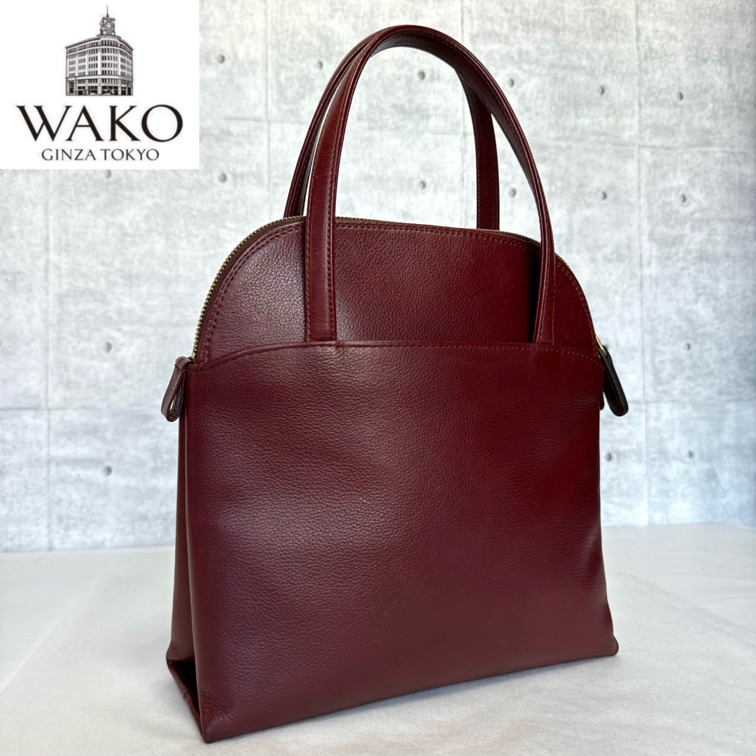 【良品】WAKO Ginza 銀座和光 カーフレザー ボルドー ハンドバッグ レディースのバッグ(ハンドバッグ)の商品写真