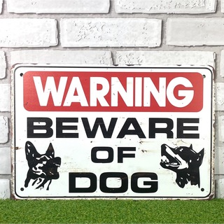 【390番】猛犬注意　危険　警告　BEWARE OF DOG　防犯　ブリキ看板(置物)