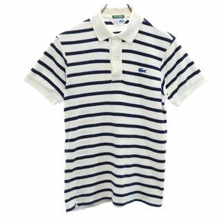 シュミーズラコステ 日本製 ボーダー柄 半袖 パイル地 ポロシャツ 1 ホワイト CHEMISE LACOSTE メンズ 古着 【240427】(ポロシャツ)