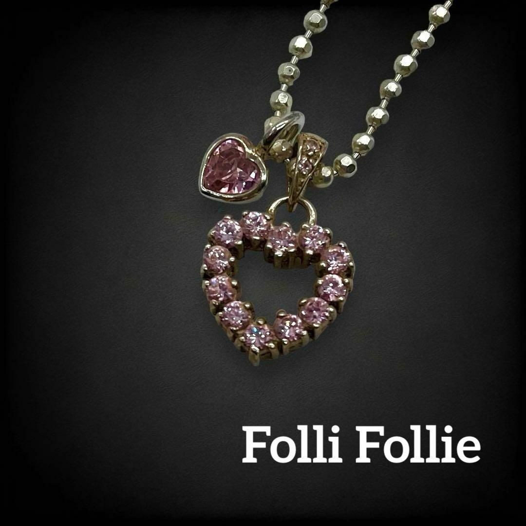 Folli Follie(フォリフォリ)の✨美品✨ フォリフォリ ネックレス ハート ラインストーン ピンク 633 レディースのアクセサリー(ネックレス)の商品写真