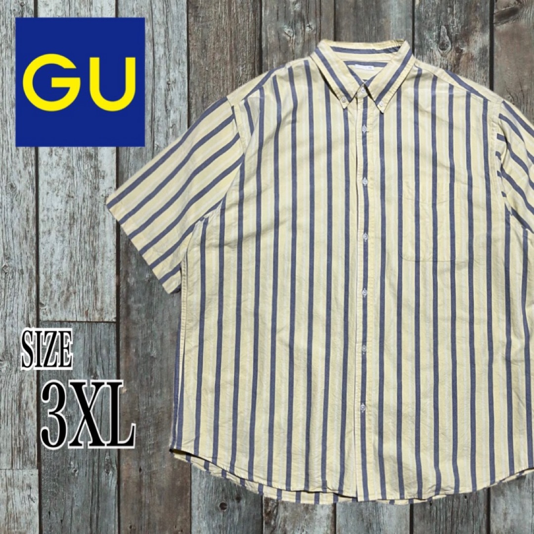 GU(ジーユー)のGU オーバーサイズシャツ 5分袖 ストライプ 3XL 大きいサイズ メンズのトップス(シャツ)の商品写真