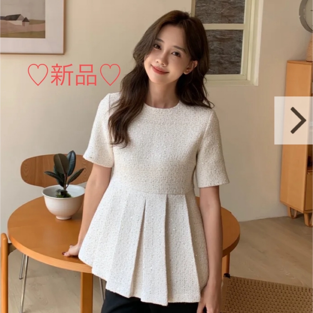 BIRTHDAY BASH(バースデーバッシュ)の♡BIRTHDAY BASH TWEED TUCK PEPLUM TOPS♡ レディースのトップス(カットソー(半袖/袖なし))の商品写真