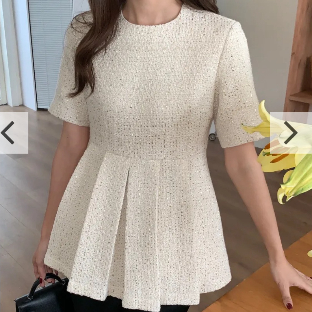 BIRTHDAY BASH(バースデーバッシュ)の♡BIRTHDAY BASH TWEED TUCK PEPLUM TOPS♡ レディースのトップス(カットソー(半袖/袖なし))の商品写真