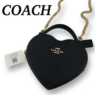 コーチ(COACH)の極美品　コーチ　2way  ショルダーバッグ　ハート　ゴールドチェーン　ブラック(ショルダーバッグ)