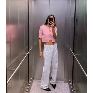 ザラ(ZARA)の完売品　チェック ニット クロップド カーディガン(カーディガン)