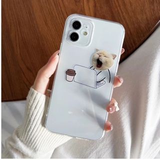【大人気】iPhone15　クリアケース　韓国　眠い　猫　スマホ　仕事　パソコン(iPhoneケース)