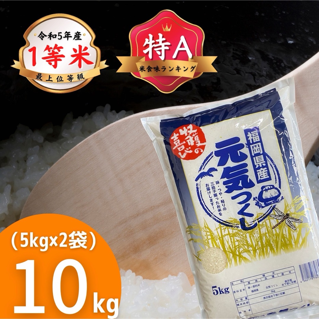 元気つくし10kg《令和5年産》1等米 厳選米 福岡県産 お米 安い 美味しい 食品/飲料/酒の食品(米/穀物)の商品写真