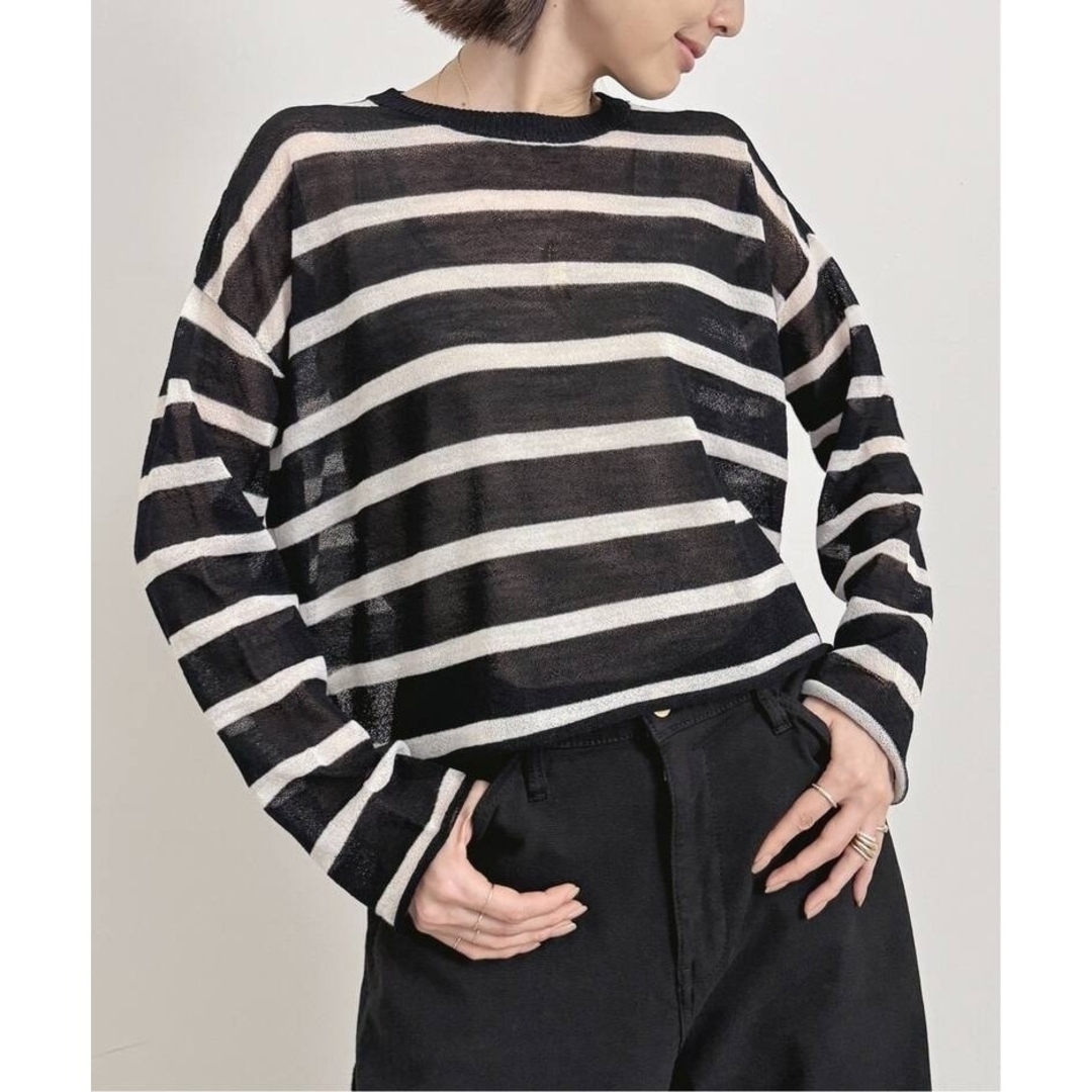 L'Appartement DEUXIEME CLASSE(アパルトモンドゥーズィエムクラス)の新品 アパルトモン Border Sheer Knit ブラック レディースのトップス(ニット/セーター)の商品写真