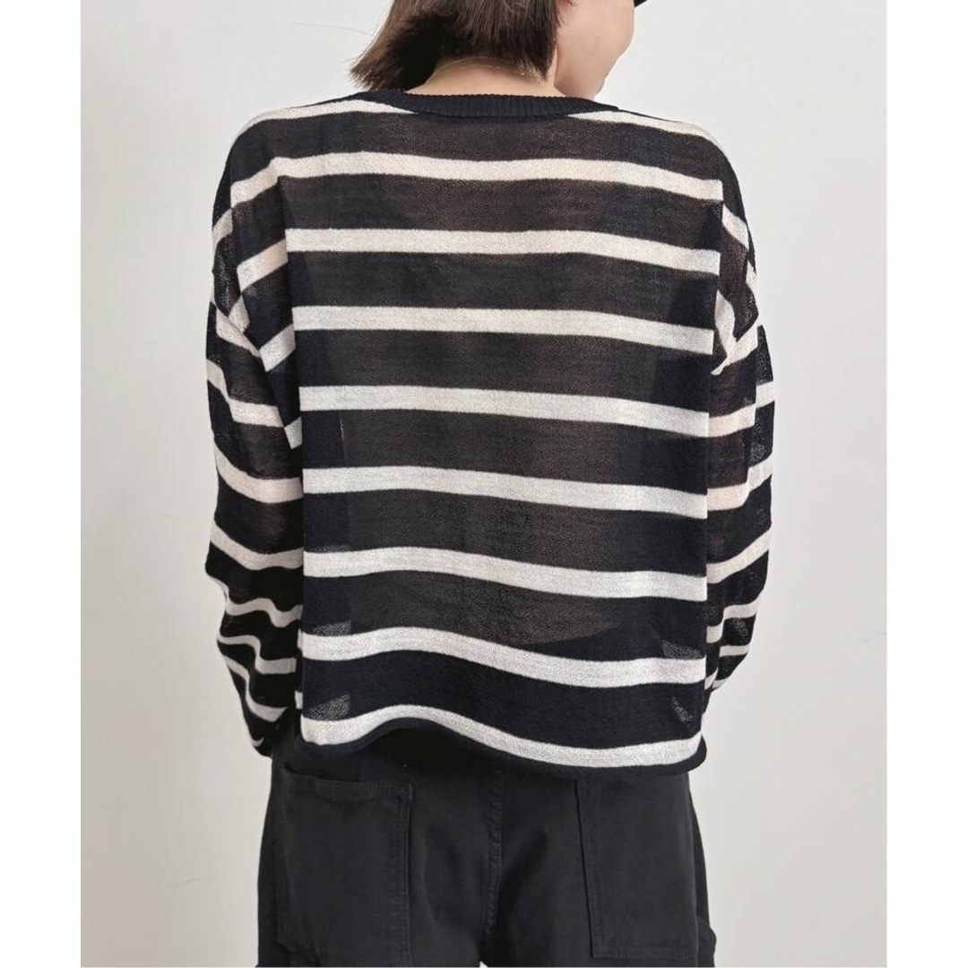 L'Appartement DEUXIEME CLASSE(アパルトモンドゥーズィエムクラス)の新品 アパルトモン Border Sheer Knit ブラック レディースのトップス(ニット/セーター)の商品写真