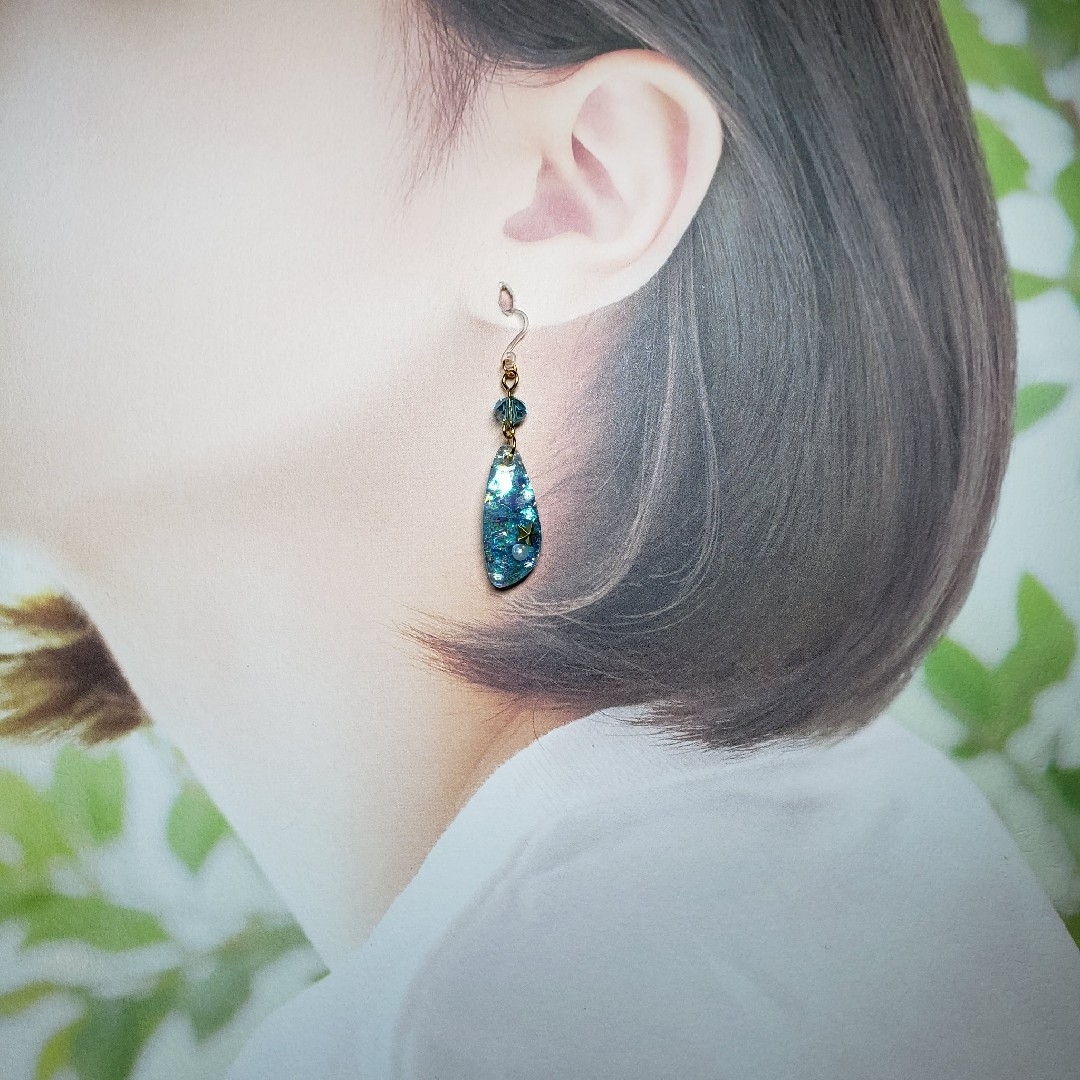 No.1397-D　海色☆ピアス・イヤリング(ゴールド) ハンドメイドのアクセサリー(ピアス)の商品写真