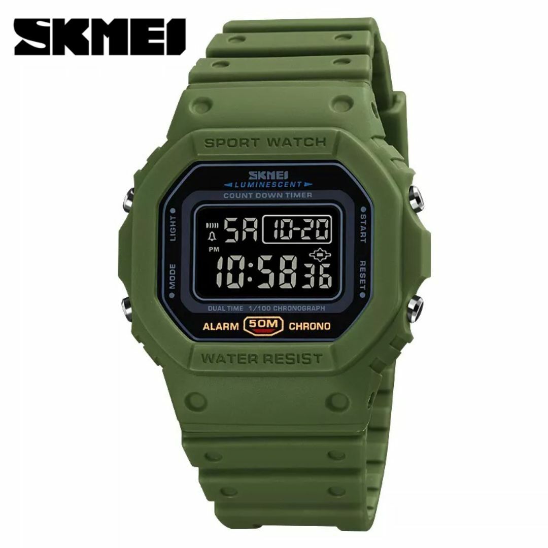 50m防水 ダイバーズウォッチ デジタル腕時計スポーツ アーミーグリーン緑×黒M メンズの時計(腕時計(デジタル))の商品写真