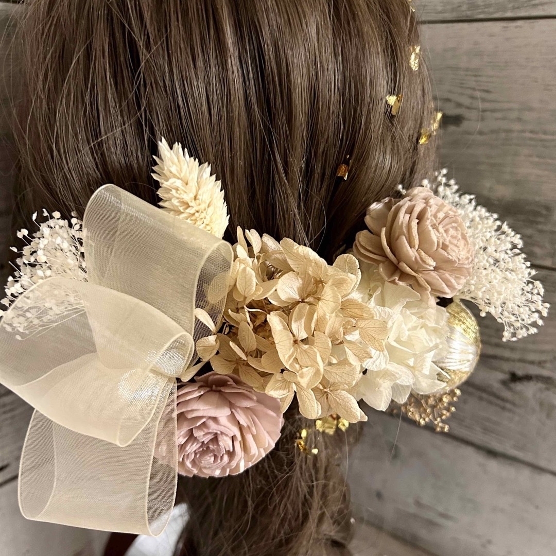 髪飾りドライフラワー成人式ヘッドドレス結婚式ヘアパーツ袴☆金箔シート☆ レディースのヘアアクセサリー(ヘアピン)の商品写真