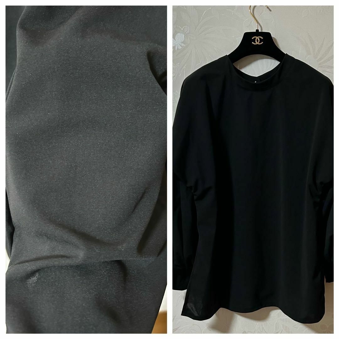 【新品】前後どちらでも着用できる　袖シャーリングブラウス　黒 レディースのトップス(シャツ/ブラウス(長袖/七分))の商品写真