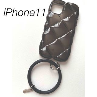 iPhone11キルティングブラッククリア持ち手リング付きiphone11ケース(iPhoneケース)