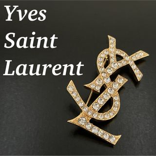 Yves Saint Laurent - 確実正規品　イヴサンローラン　ブローチ　ラインストーン付　YSLロゴ　ゴールド