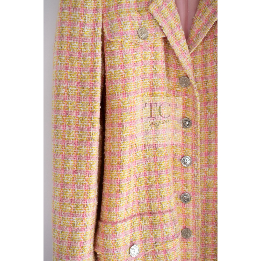 CHANEL(シャネル)のシャネル コート CHANEL ピンク イエロー マルチカラー コットン ウール ツイード ジャケット 貴重 38 レディースのジャケット/アウター(テーラードジャケット)の商品写真