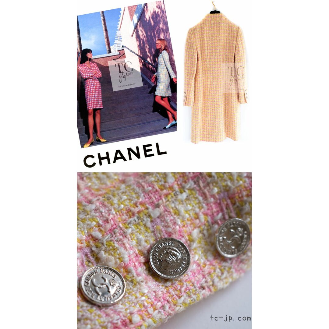 CHANEL(シャネル)のシャネル コート CHANEL ピンク イエロー マルチカラー コットン ウール ツイード ジャケット 貴重 38 レディースのジャケット/アウター(テーラードジャケット)の商品写真