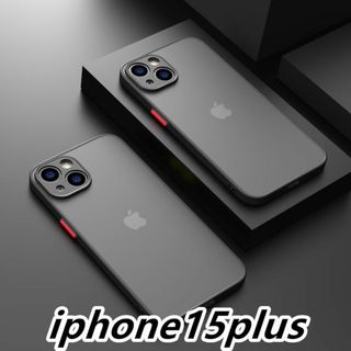 iphone15plusケースお洒落マット　ブラック黒　軽量 耐衝撃 294(iPhoneケース)