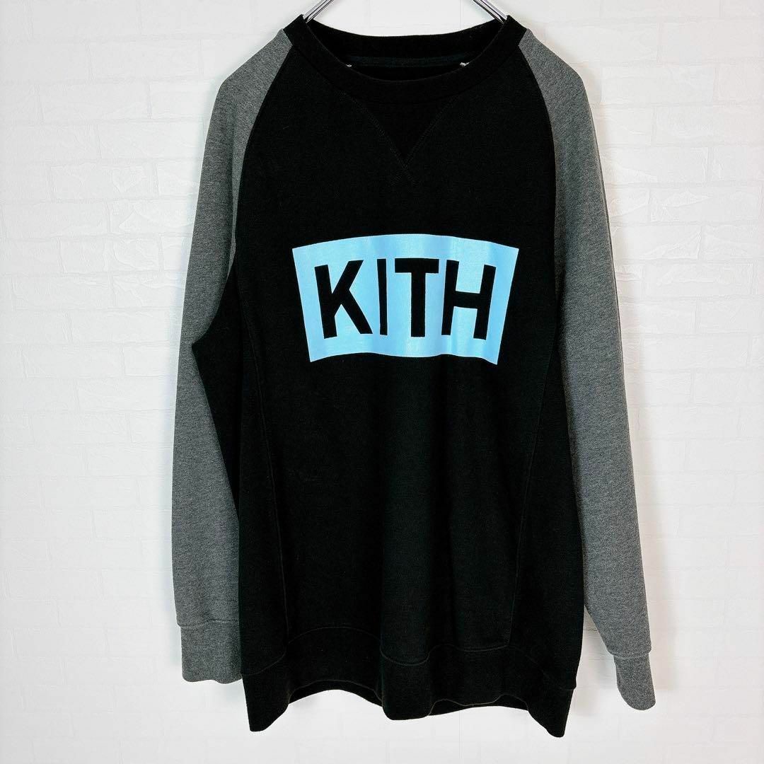 KITH(キス)の【美品】KIHT スウェット ラグラン ボックスロゴ Vガゼット ブラック メンズのトップス(スウェット)の商品写真