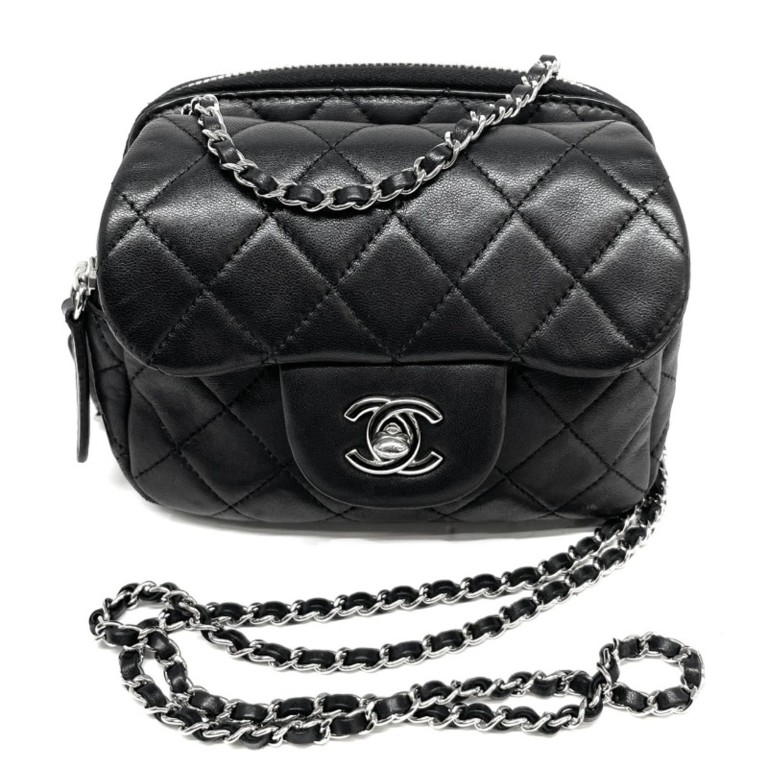 CHANEL(シャネル)のシャネル CHANEL マトラッセ ミニマトラッセ ミニマト バッグ ショルダーバッグ ラムスキン ノワール ブラック 黒 シルバー金具 チェーンショルダーバッグ チェーンウォレット WOC レディースのバッグ(ショルダーバッグ)の商品写真