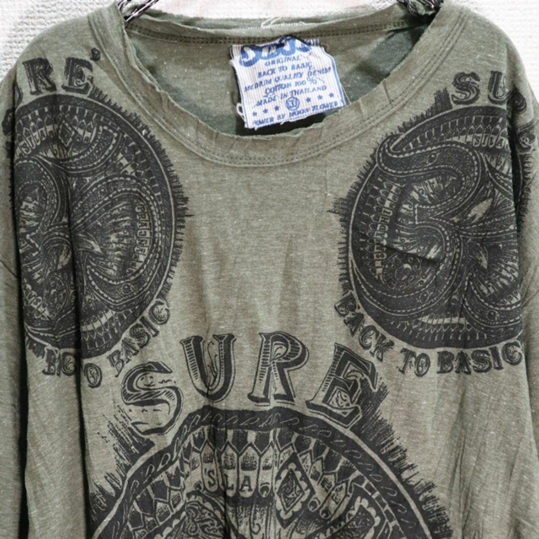 【新品】シワ加工エスニックTシャツ  スネーク・梵字　カーキー メンズのトップス(Tシャツ/カットソー(半袖/袖なし))の商品写真