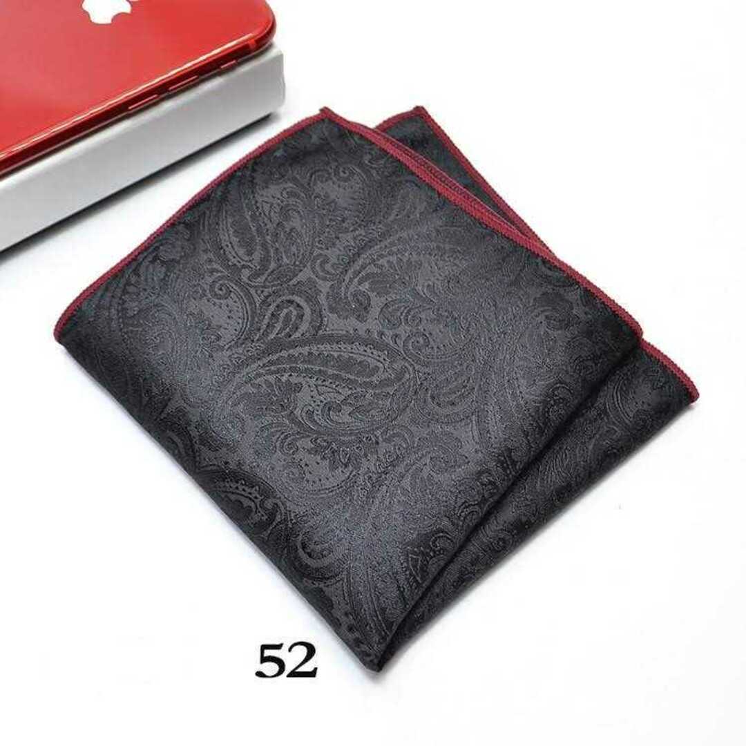 ブラック系 ペイズリー ハンカチーフ 縁レッド ポケットチーフ ネクタイ カフス メンズのファッション小物(ハンカチ/ポケットチーフ)の商品写真