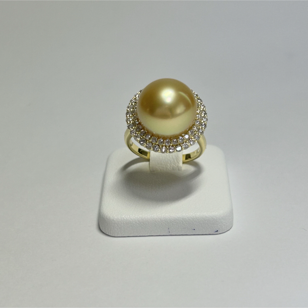 k18白蝶真珠ゴールデン天然ダイヤモンドリング レディースのアクセサリー(リング(指輪))の商品写真