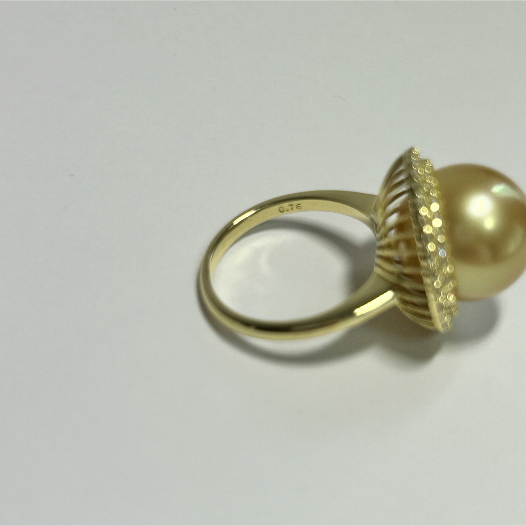 k18白蝶真珠ゴールデン天然ダイヤモンドリング レディースのアクセサリー(リング(指輪))の商品写真