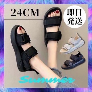 24cm ブラック スポーツサンダル　厚底　クッション　レディース　サンダル(サンダル)