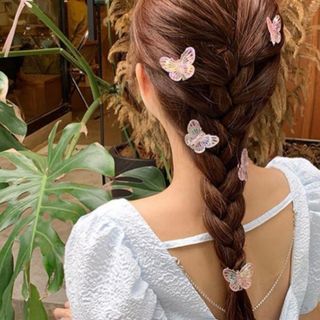 【200円割引中】蝶　ヘアクリップ　ミニクリップ　ピンク　バタフライ　髪飾り(バレッタ/ヘアクリップ)