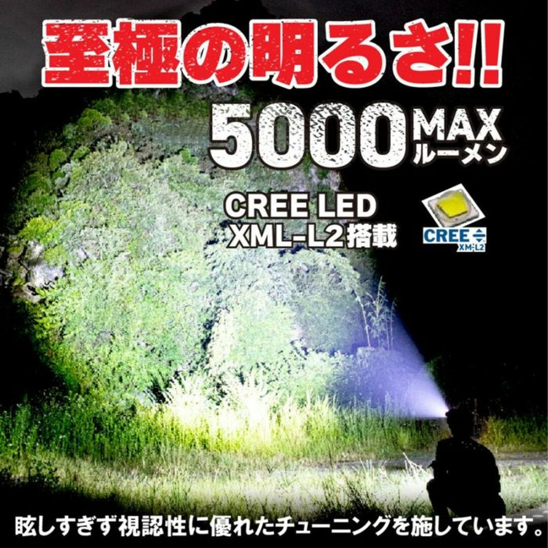 ★センサー搭載★ 明るさ抜群 5000LM ヘッドライト 充電式 防水 8h点灯 スポーツ/アウトドアのアウトドア(ライト/ランタン)の商品写真