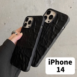 【大人気】iPhone14　ケース　レザー調　ブラック　おしゃれ　保護　黒(iPhoneケース)