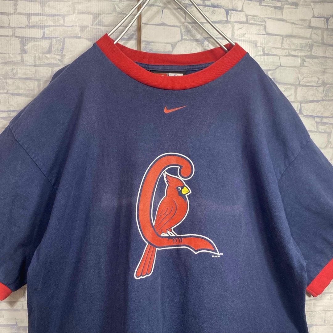 NIKE(ナイキ)のNIKE センターロゴ　MLB カージナルス　メキシコ製　リンガーTシャツ　古着 メンズのトップス(Tシャツ/カットソー(半袖/袖なし))の商品写真