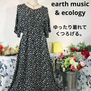 アースミュージックアンドエコロジー(earth music & ecology)のearth music & ecology半袖ワンピースロング　フリーサイズ(ロングワンピース/マキシワンピース)